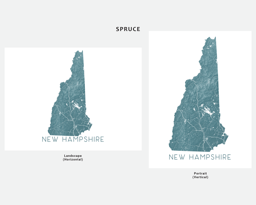 New Hampshire state map print in Spruce by Maps As Art.