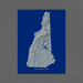 New Hampshire state map print with natural landscape in greyscale and a navy blue background designed by Maps As Art.