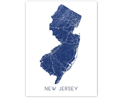 New Jersey state map print in Midnight by Maps As Art.