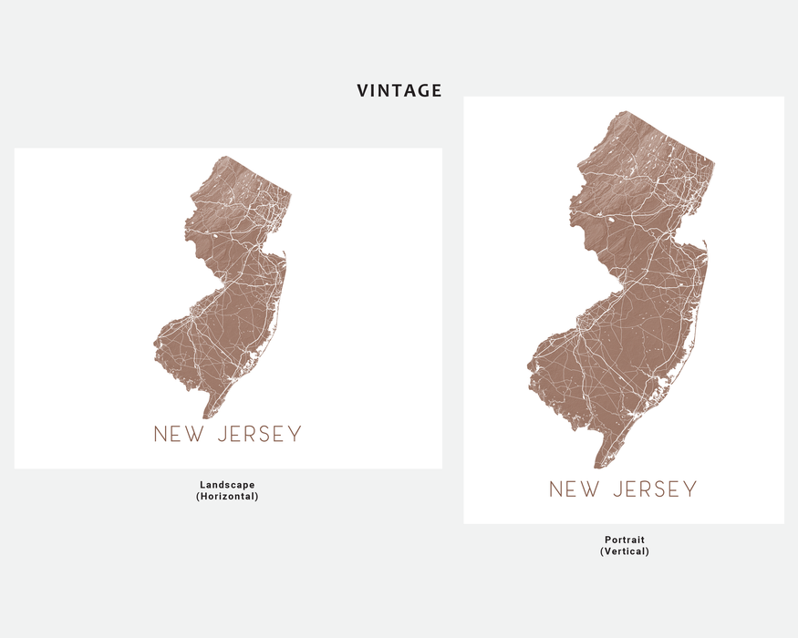 New Jersey state map print in Vintage by Maps As Art.