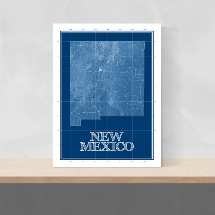 New Mexico state blueprint map art print designed by Maps As Art.