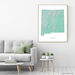 New Mexico state map print with natural landscape in aqua tints designed by Maps As Art.
