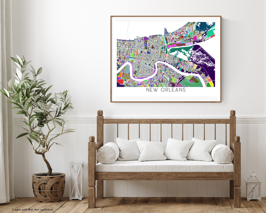 New Orleans Lousiana city map print with a colorful geometric design by Maps As Art.