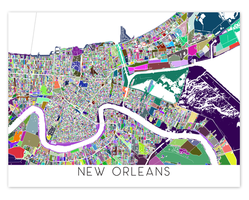 New Orleans Lousiana city map print with a colorful geometric design by Maps As Art.