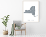 New York state map print with chair and plant home decor by Maps As Art.
