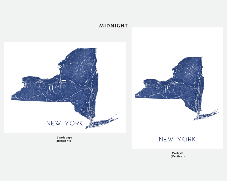 New York state map print in Midnight by Maps As Art.
