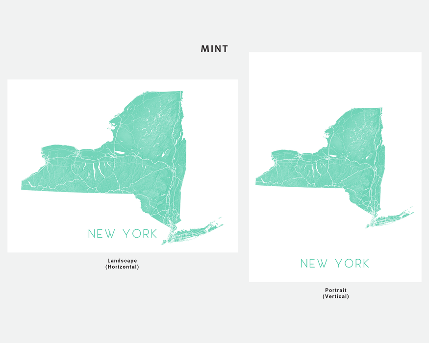New York state map print in Mint by Maps As Art.