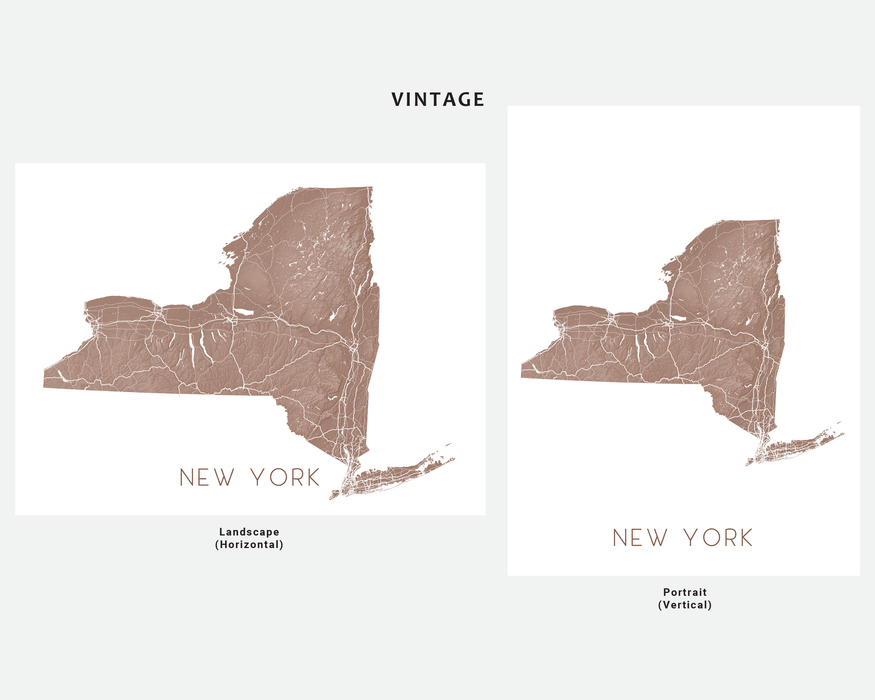 New York state map print in Vintage by Maps As Art.