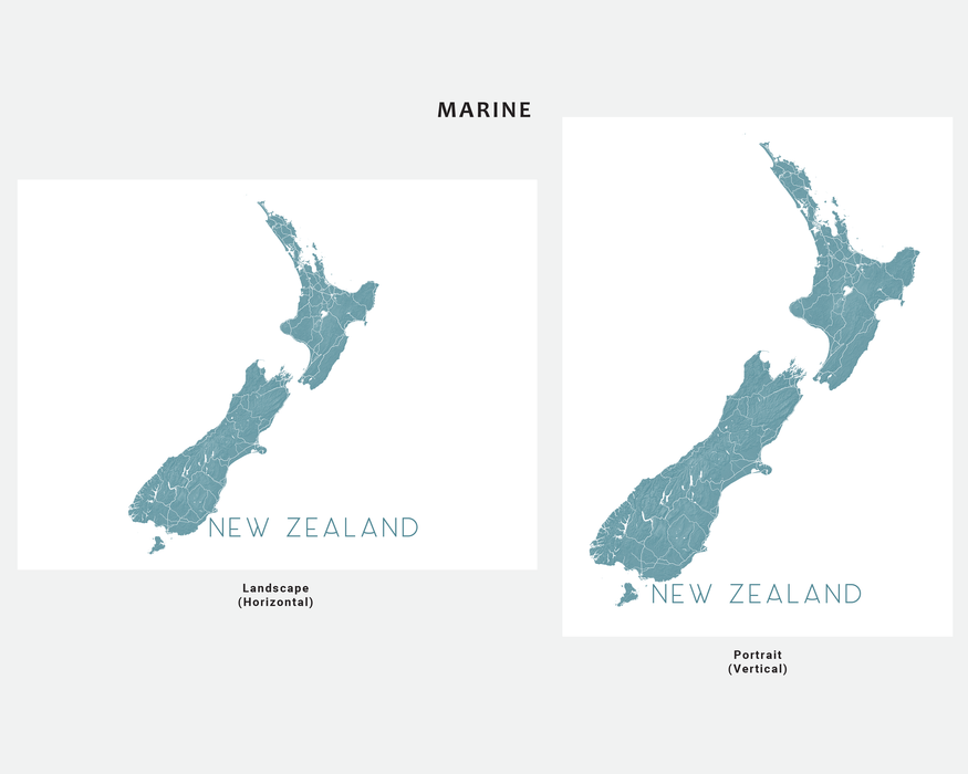 New Zealand map print in Marine by Maps As Art.