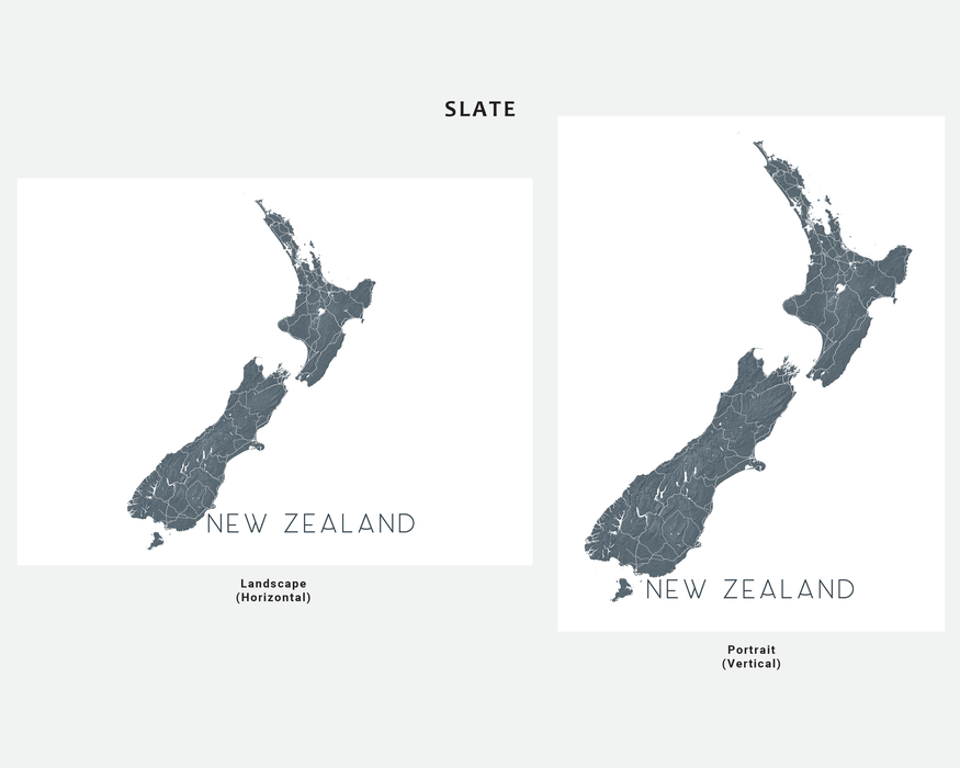 New Zealand map print in Slate by Maps As Art.