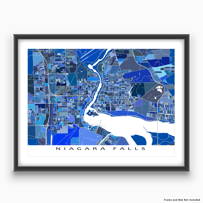 Niagara Falls map art print in blue shapes designed by Maps As Art.