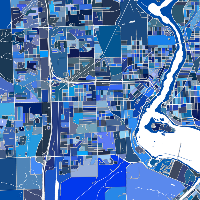 Niagara Falls map art print in blue shapes designed by Maps As Art.