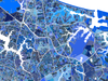 Norfolk, Virginia map art print in blue shapes designed by Maps As Art.