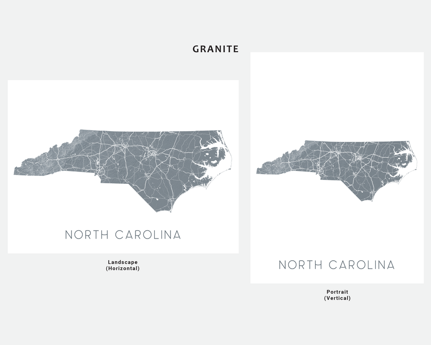North Carolina state map print in Granite by Maps As Art.