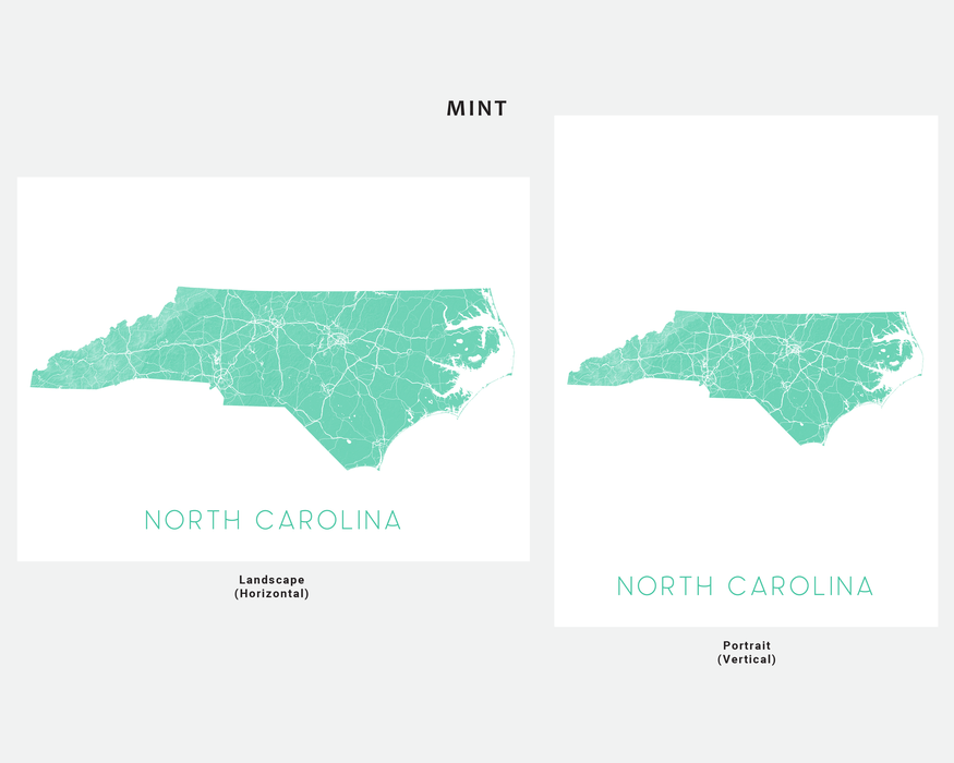 North Carolina state map print in Mint by Maps As Art.