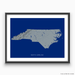 North Carolina state map print with natural landscape in greyscale and a navy blue background designed by Maps As Art.
