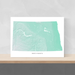 North Dakota state map print with natural landscape in aqua tints designed by Maps As Art.