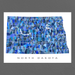 North Dakota state map art print in blue shapes designed by Maps As Art.
