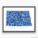 North Dakota state map art print in blue shapes designed by Maps As Art.