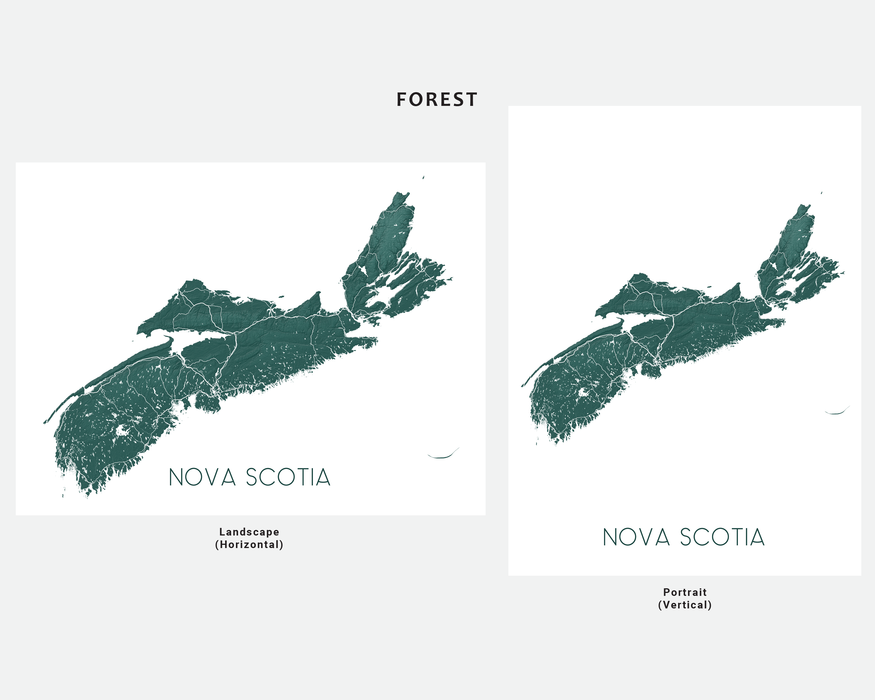 Nova Scotia map print in Forest by Maps As Art.