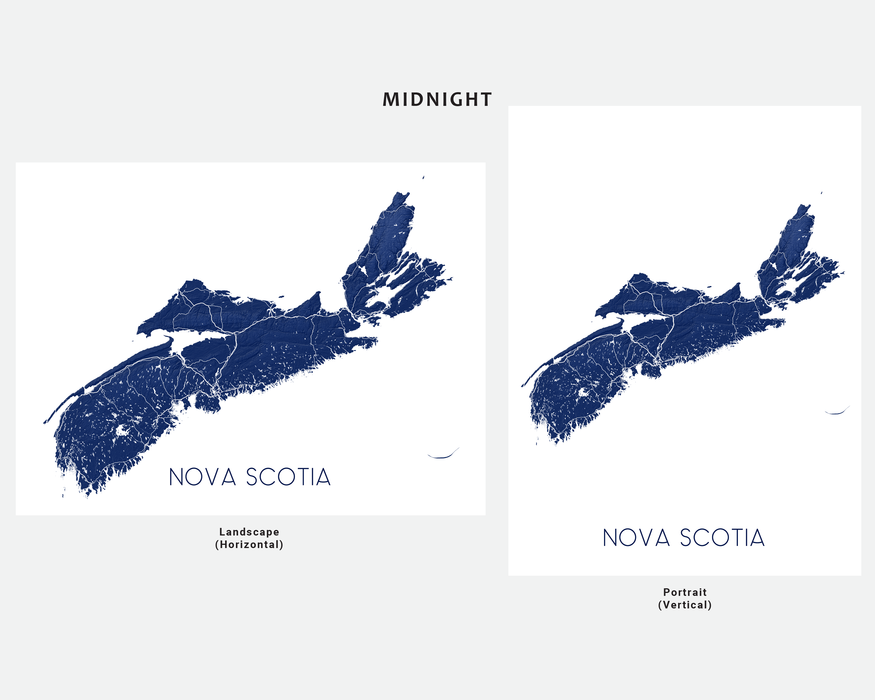 Nova Scotia map print in Midnight by Maps As Art.