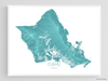 Maps As Art turquoise Oahu Hawaii map print.