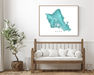 Oahu, Hawaii island map print with natural landscape in aqua tints designed by Maps As Art.