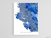Oakland, California map art print in blue shapes designed by Maps As Art.