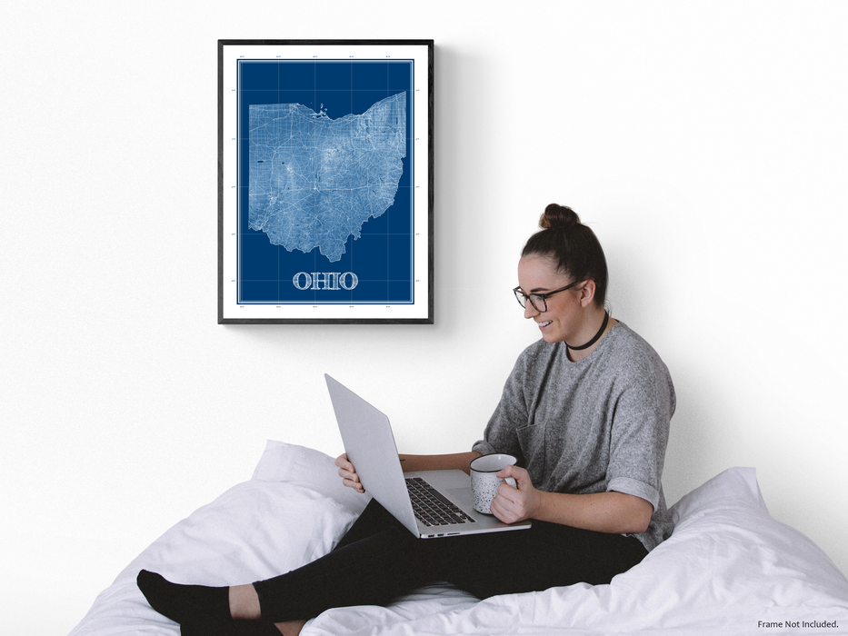 Ohio state blueprint map art print designed by Maps As Art.
