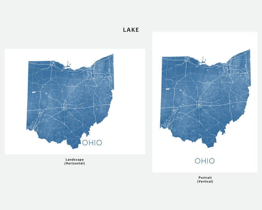 Ohio state map print in Lake by Maps As Art.