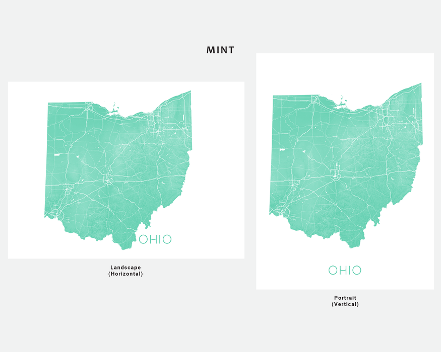 Ohio state map print in Mint by Maps As Art.