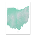 Ohio state map print with natural landscape in aqua tints designed by Maps As Art.