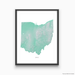 Ohio state map print with natural landscape in aqua tints designed by Maps As Art.