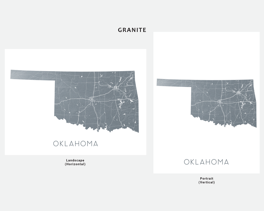 Oklahoma state map print in Granite by Maps As Art.