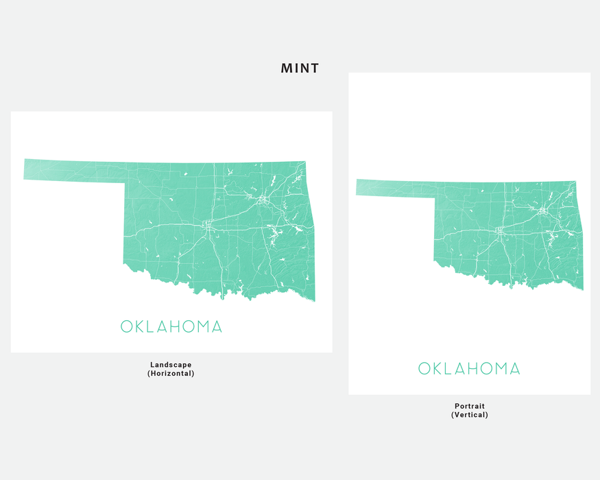 Oklahoma state map print in Mint by Maps As Art.