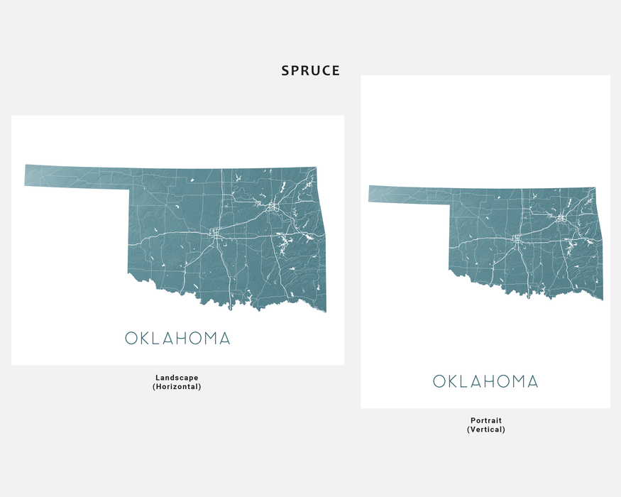 Oklahoma state map print in Spruce by Maps As Art.