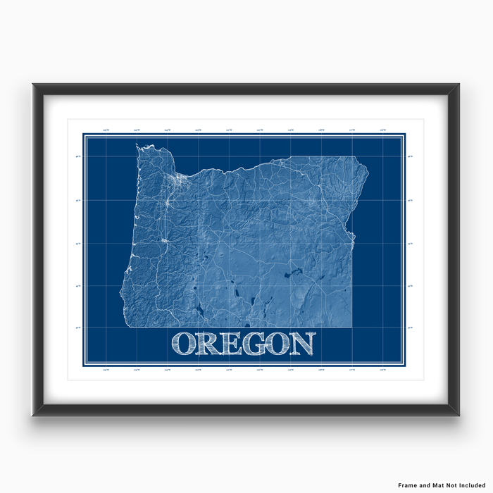 Oregon state blueprint map art print designed by Maps As Art.