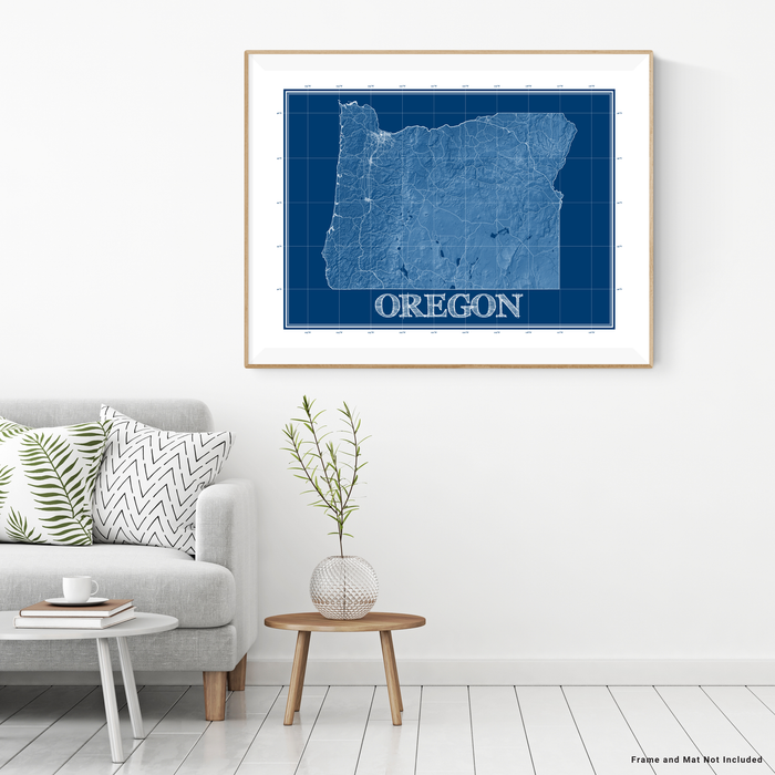 Oregon state blueprint map art print designed by Maps As Art.