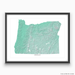 Oregon state map print with natural landscape in aqua tints designed by Maps As Art.