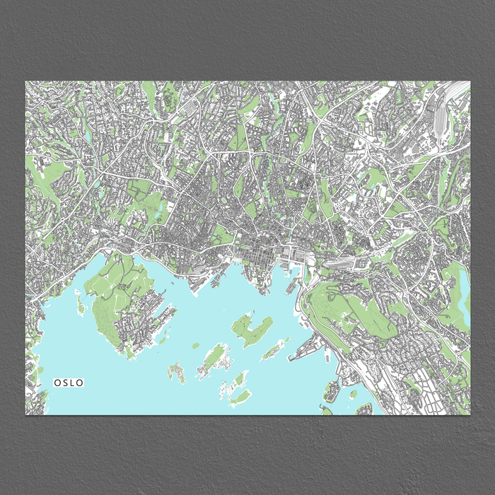 Oslo, Norway map art print with city streets and buildings designed by Maps As Art.