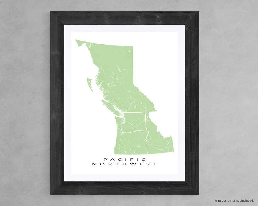 Pacific Northwest Map Print, PNW Wall Art Maps, BC Washington Idaho Oregon