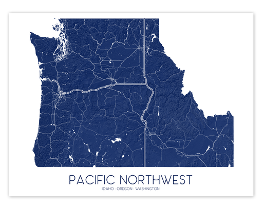 Pacific northwest map print with a topographic landscape design by Maps As Art.