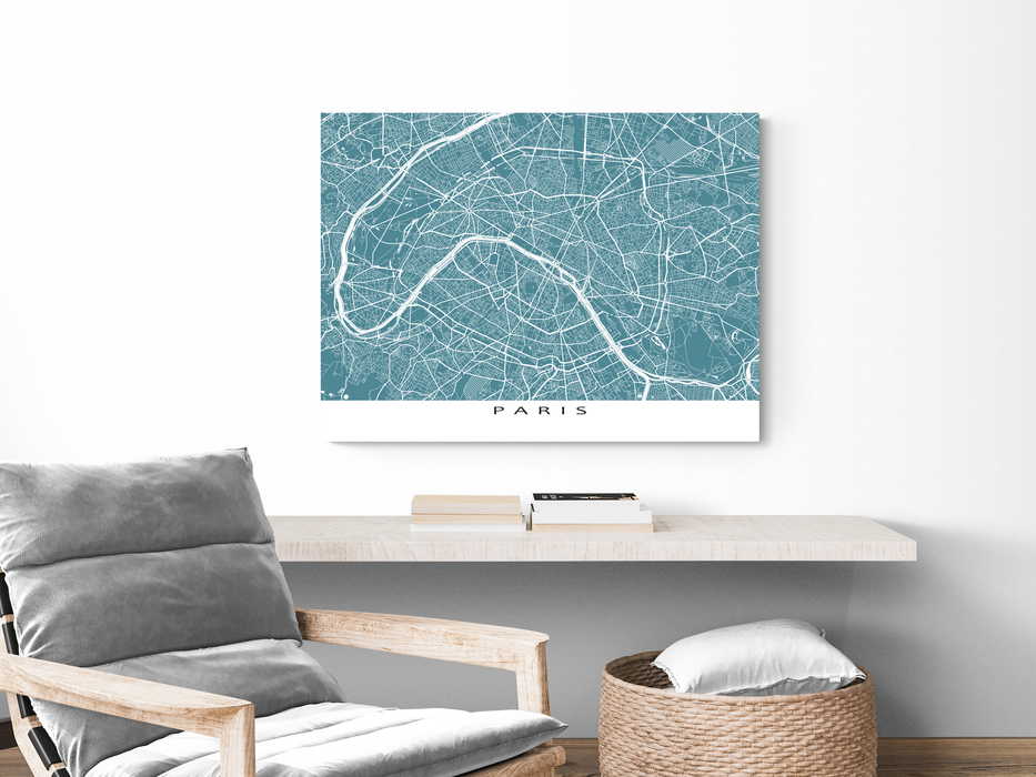 Paris, France map print with city streets and roads designed by Maps As Art.
