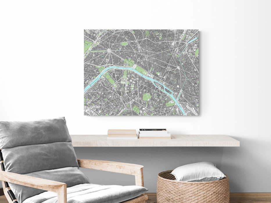 Paris, France map art print with city streets and buildings designed by Maps As Art.Paris France city map print by Maps As Art.