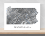 Pennsylvania state map print with a black and white topographic design by Maps As Art.