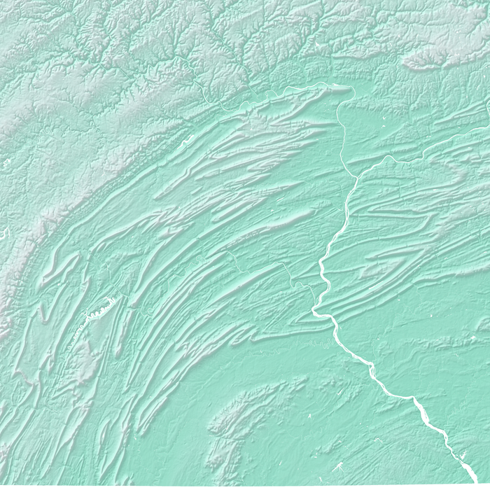 Pennsylvania state map print with natural landscape in aqua tints designed by Maps As Art.