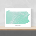 Pennsylvania state map print with natural landscape in aqua tints designed by Maps As Art.