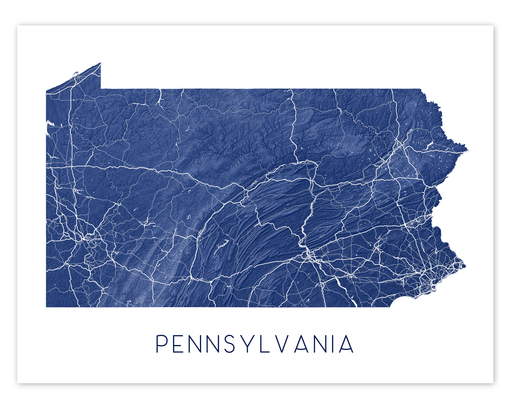 Pennsylvania state map print in Midnight by Maps As Art.