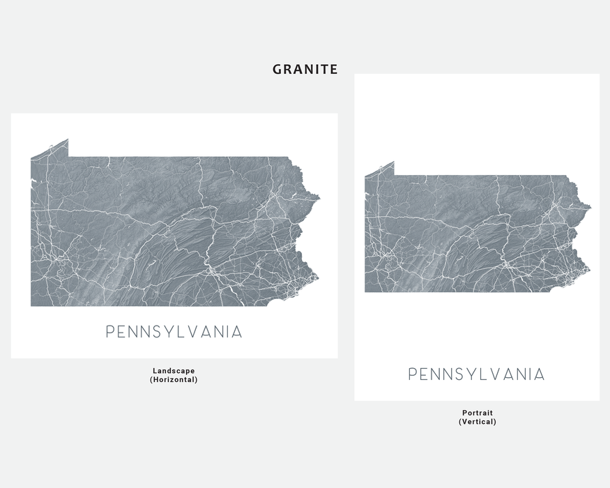 Pennsylvania state map print in Granite by Maps As Art.
