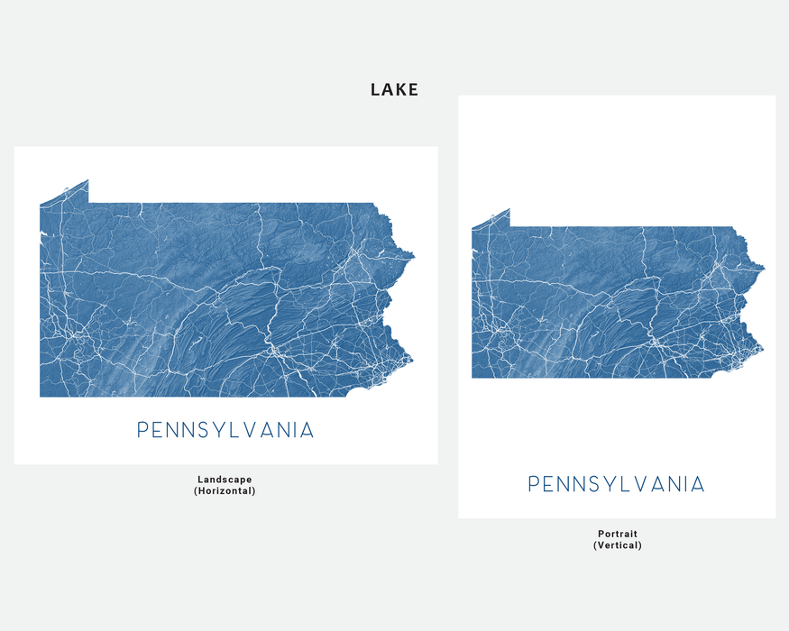 Pennsylvania state map print in Lake by Maps As Art.